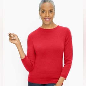 NWOT Talbots Red 100% Cashmere Sweater Crew Neck Small 3/4 Sleeve
